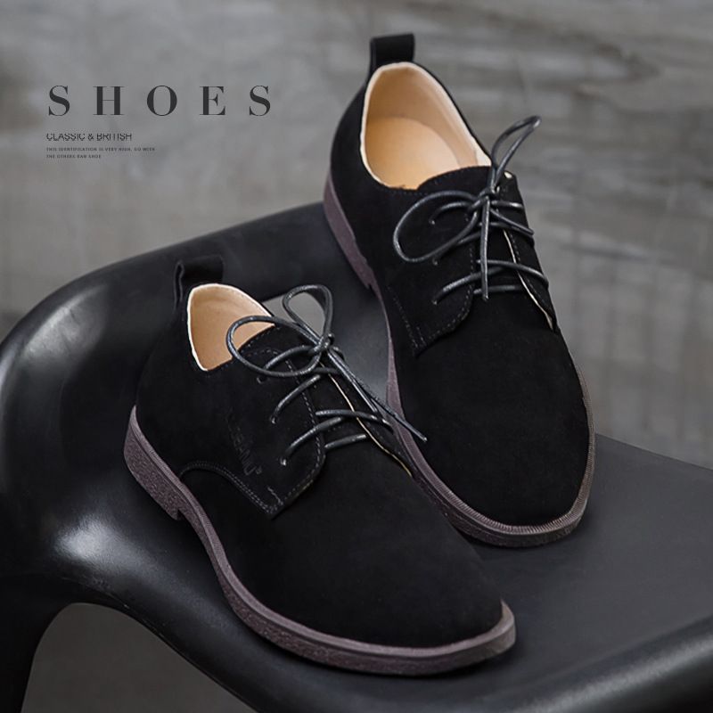 Men's Leather British Style Suede Derby Breathable Anti-Slip Large Size Business Low-Top Casual Shoes_voghion.com