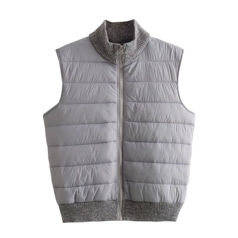 Chaleco de invierno nuevo, informal, sin mangas, cálido, con cuello levantado y retales con cremallera para mujer_voghion.com