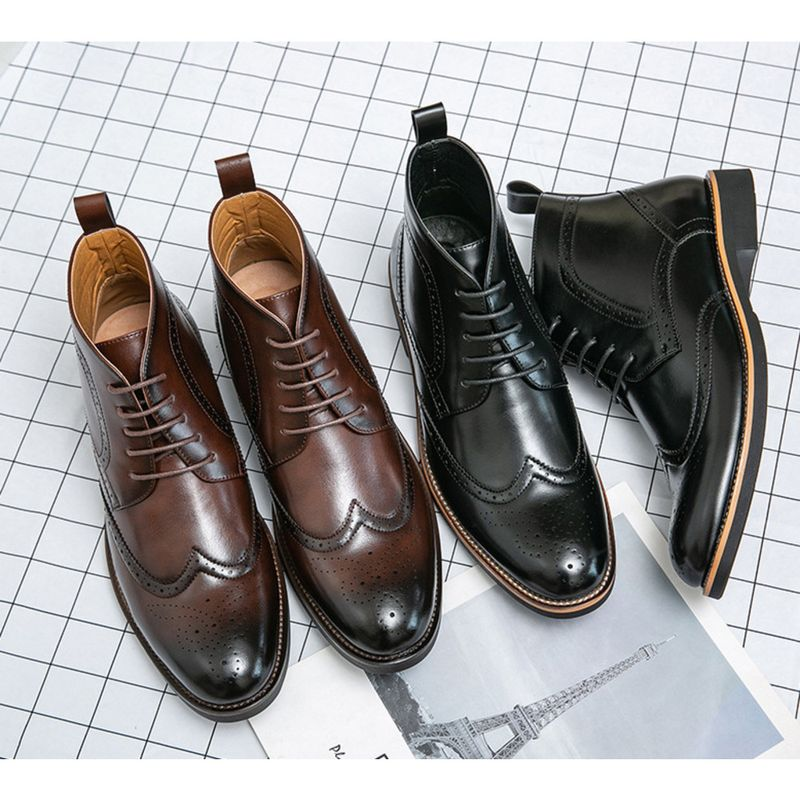 Chukka snörning för män mode ankelstövlar Casual Oxfords Skinnskor med vingspets Bekväma_voghion.com