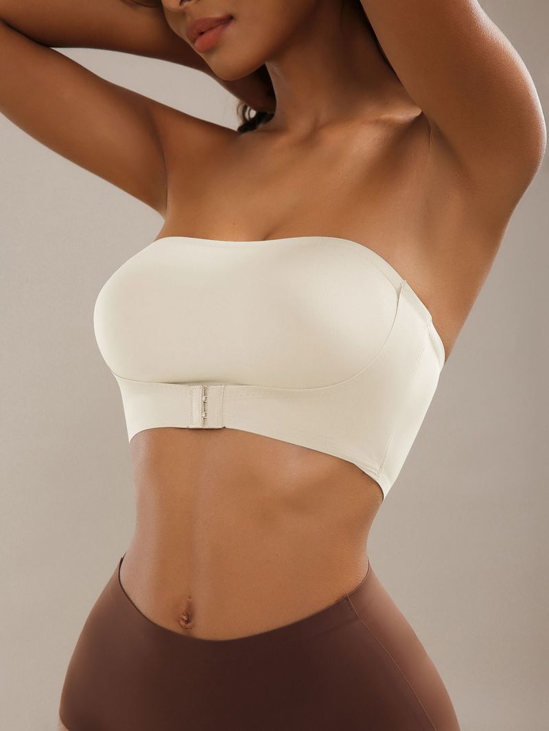 Reggiseno bustier senza spalline con chiusura frontale, push-up senza cuciture, con leggera imbottitura, senza ferretto, comfort, tessuto in nylon liscio e traspirante_voghion.com