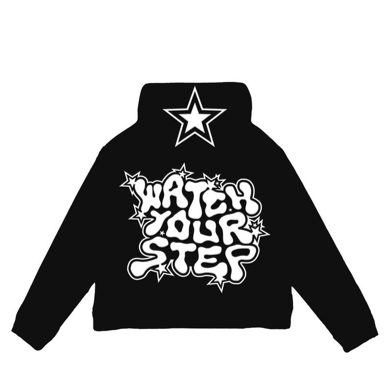 Felpa con cappuccio unisex streetwear con stampa a stelle e lettere – Pullover oversize con cerniera per uomo/donna | Felpa con grafica alla moda (nero/bianco/grigio/crema)_voghion.com