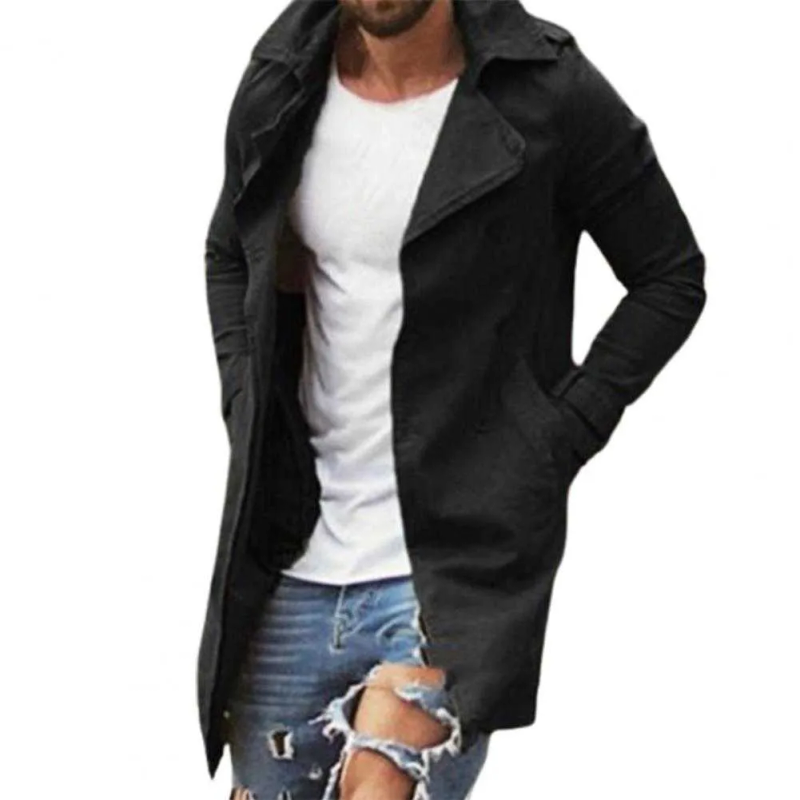 Männer Mäntel Windjacke Frühling Herbst Lange Trenchcoat Männer Kleidung Mid-länge Schlank Oversize Drehen-unten Kragen Mode_voghion.com