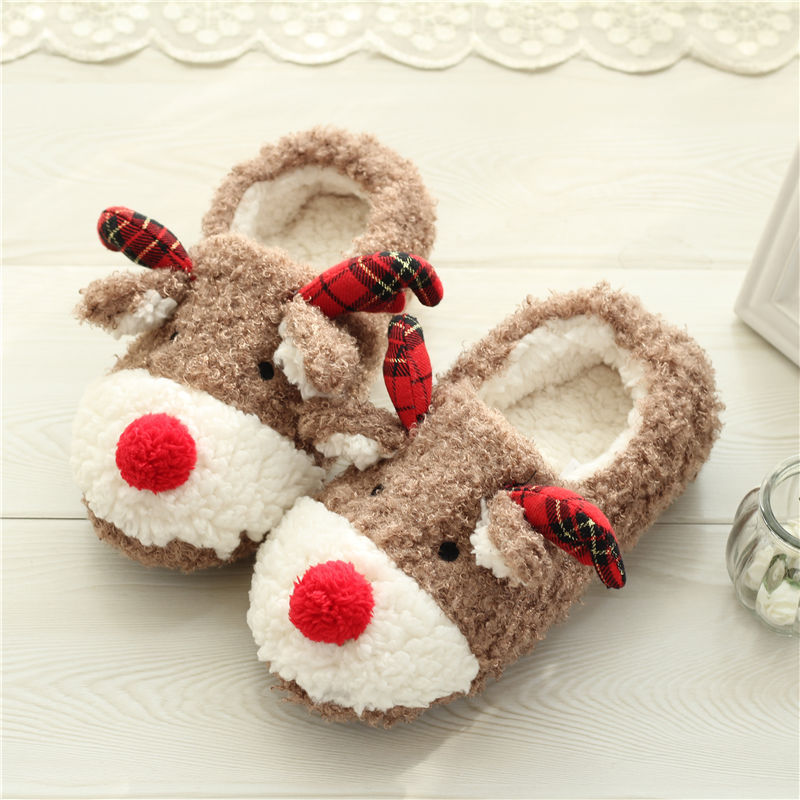 Beliebte Außenhandelshausschuhe für Frauen, Winter, Weihnachten, Plüsch, handgefertigt, mit Nestschuhen, rutschfest, reine Baumwolle_voghion.com