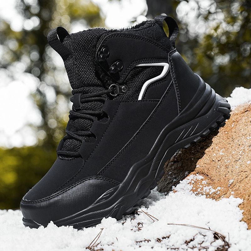 Chaussures d'alpinisme d'hiver imperméables, légères et chaudes avec velours épais pour bottes de neige mi-hautes pour hommes_voghion.com