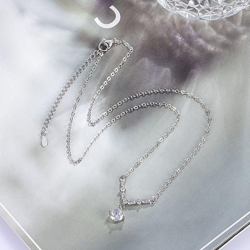 Mode Echtgeld Sterg Sier Wassertropfen Runde Kristall Charm Anhänger Halskette für Frauen Mädchen Hochzeit Partei Schmuck Geschenk_voghion.com