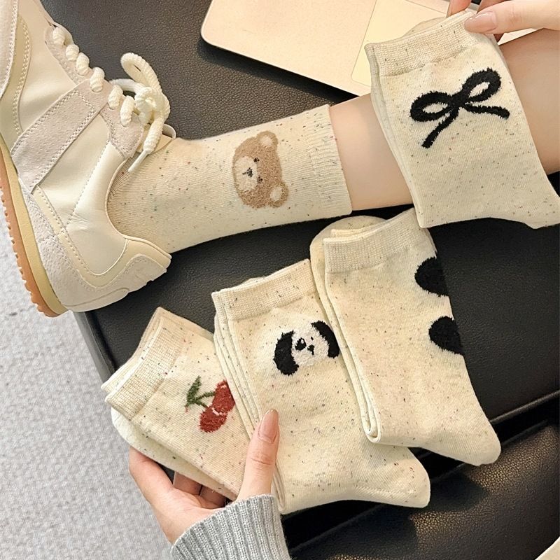Women's & Men's Cotton Crew Socks With Bow Knots & Cute Animal Prints - Soft, Breathable & Comfortable For All Seasons Color Dot Socks_voghion.com