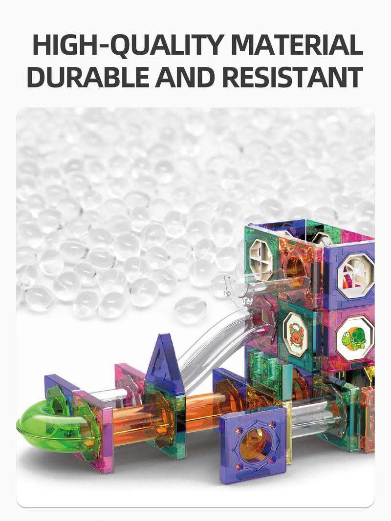 Magnetic Tiles Building Blocks With Marble Run Slide Educational STEM Toys For Kids Brain Development_voghion.com