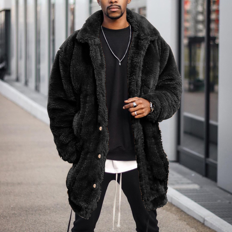 Herrenbekleidung, Mantel, modisch, Streetfoto, dick, einfach, mittellang, langärmelig, Plüsch, warm, lockere Jacke_voghion.com