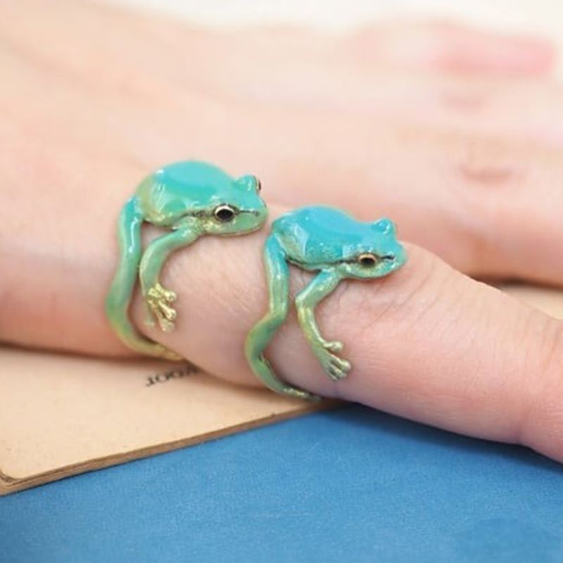 Squisito anello aperto in smalto verde a forma di rana per donna, simpatico animale, adorabile, regolabile, per feste, accessori da uomo, regali_voghion.com