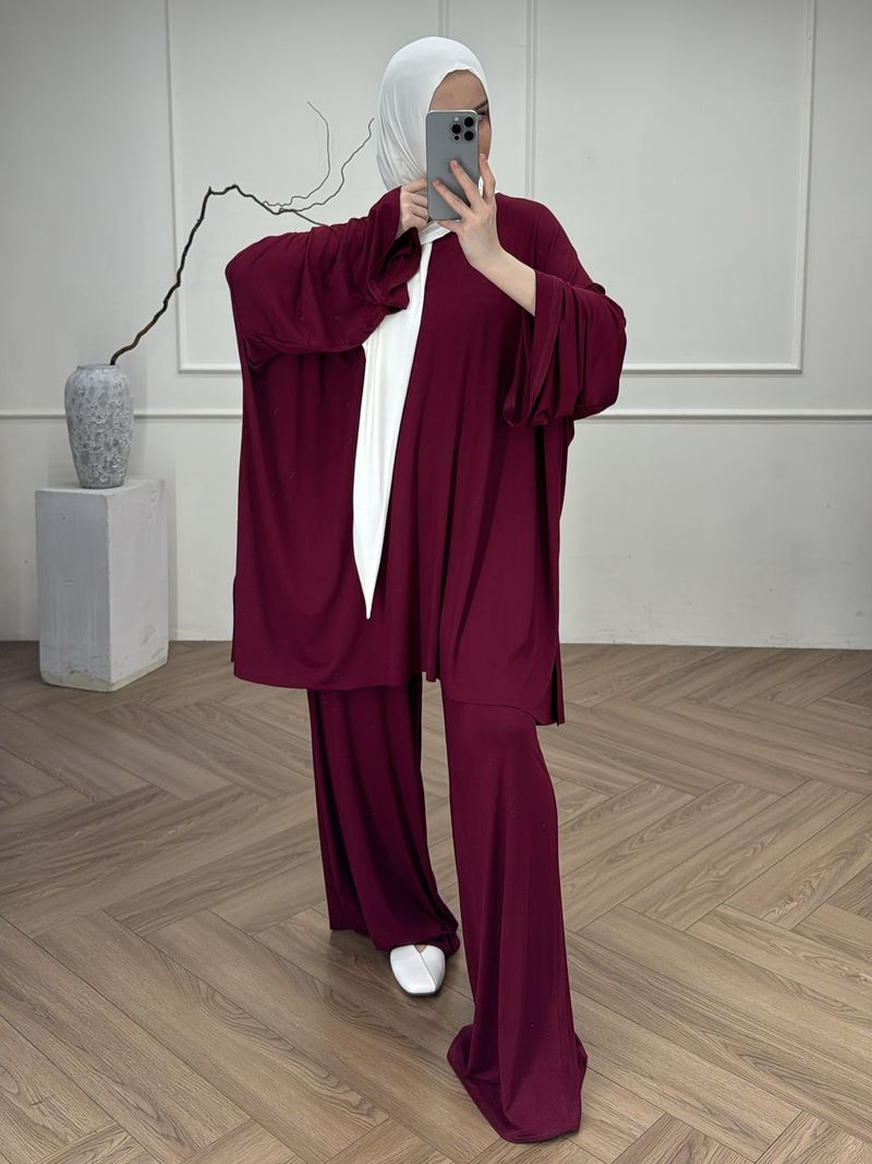 New Arrival Modest Muslim Women's Outfit - Loose Fit Long Sleeve Top & Pants Set, Breathable Modal Fabric, Elegant Solid Color_voghion.com