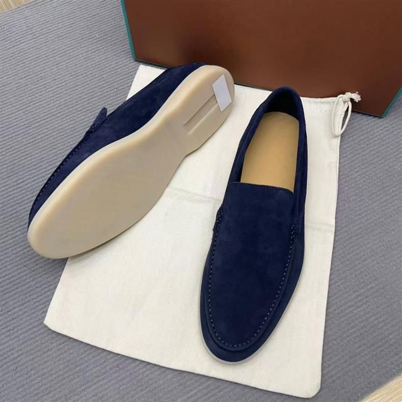 LP Genuine Lazy One Foot Loafers 2025 Neue lässige niedrige Absätze aus tiefblauem Rindsleder_voghion.com