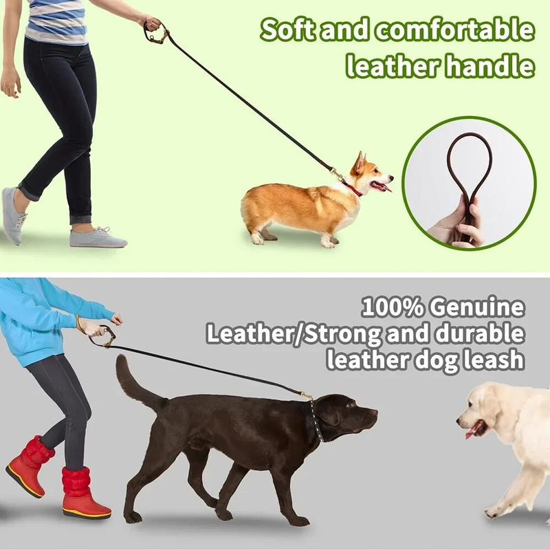 Coleira dupla multifuncional de couro real, forte e macia, ajustável, mãos livres, crossbody, para todos os cães_voghion.com