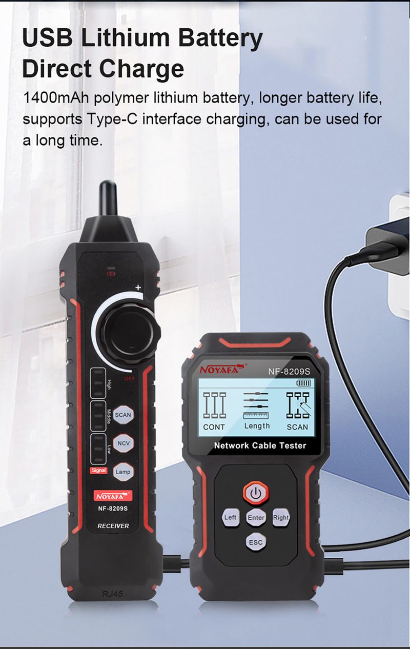 NOYAFA NF-8209S Network Cable Tracker Cat5 Cat6 PoE Tester Detect Length Continuity Test With NCV & Lamp_voghion.com