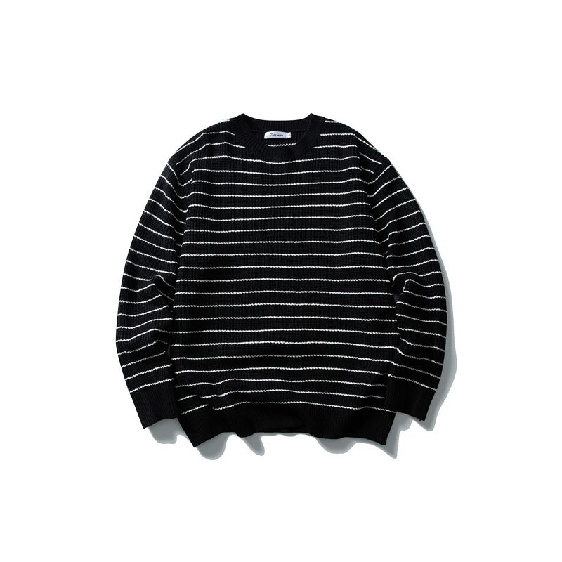 Konfuzianischer Mencius Schwarz-Weiß-gestreifter Pullover für Herren, lockerer Lazy-Style für Herbst und Winter, vielseitige, trendige Strickjacke_voghion.com