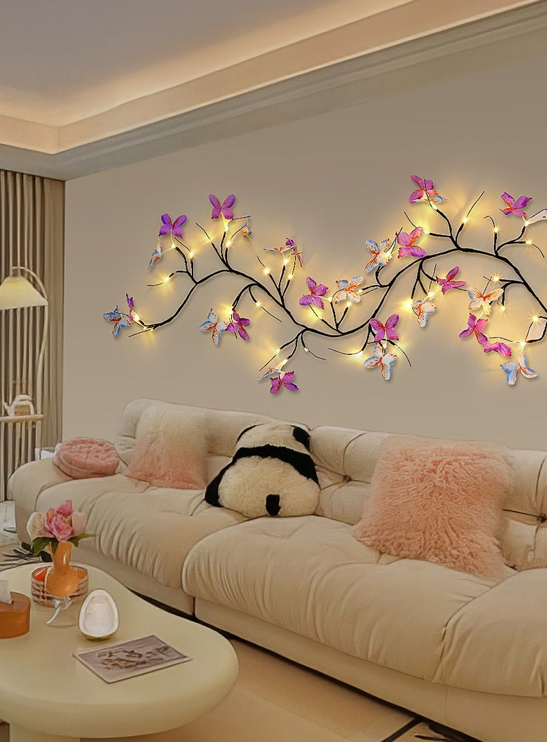 Lampada da parete per interni a LED con foglie di farfalla in rattan, forma pieghevole, atmosfera romantica_voghion.com