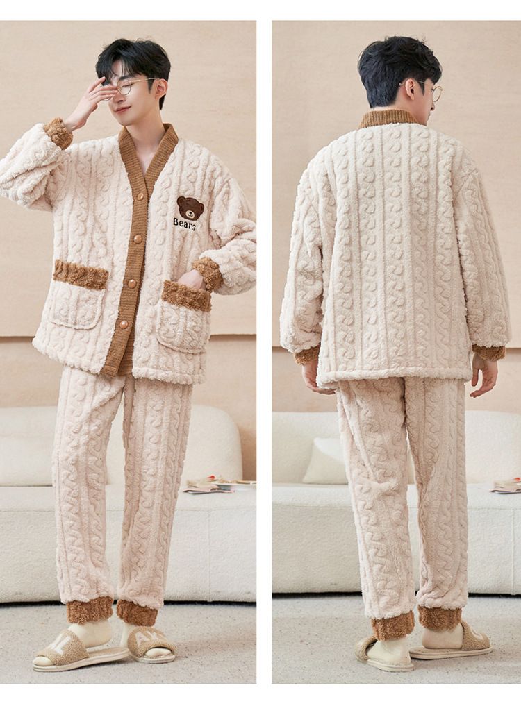 Pigiama in flanella per coppia invernale da donna, pile corallo per autunno inverno, abiti da casa da uomo spessi e in flanella che possono_voghion.com