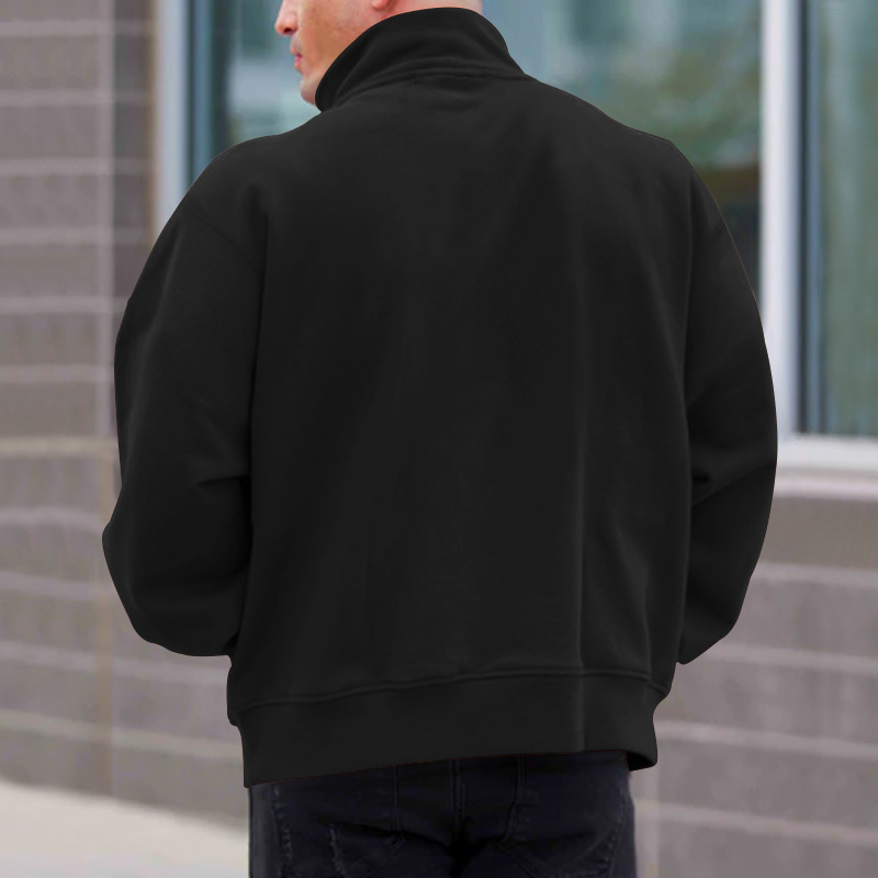 Herrenbekleidung Casual Plus Fleece Einfarbig Langarm Half-Zip Stehkragen Hoodie_voghion.com