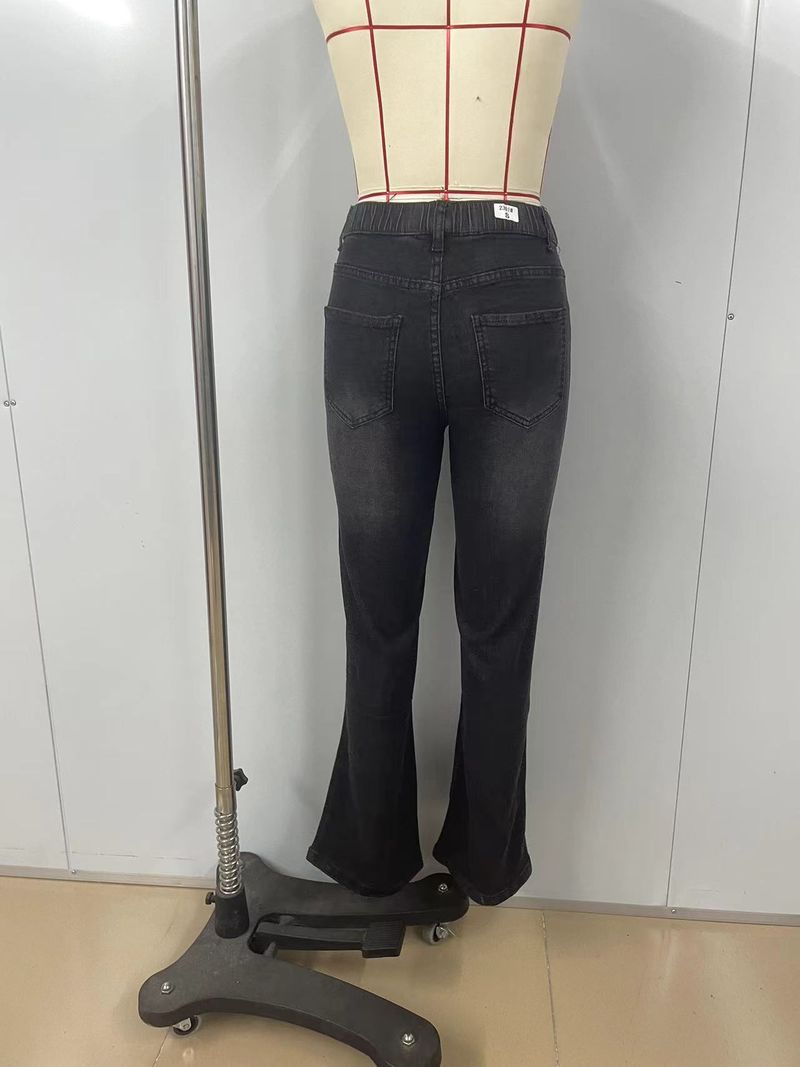 Abbigliamento da donna Jeans lavati con elastico in vita alta e gamba larga a vita media_voghion.com