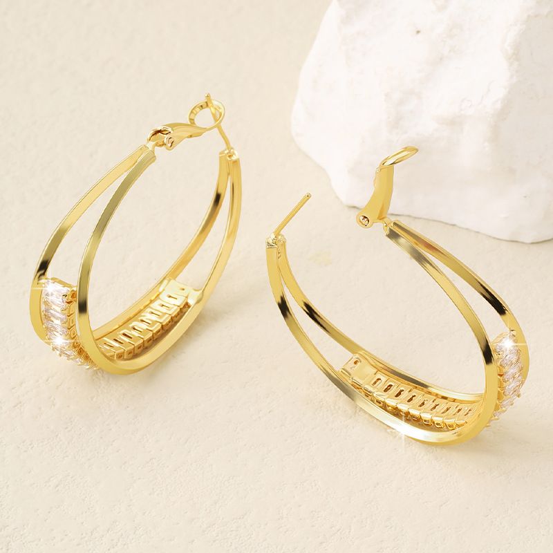 Micro Inlaid Zircon Hoop Earrings For Women - High-End Light Luxury Fashion Jewelry (Elegant Statement Hoop Earrings)_voghion.com