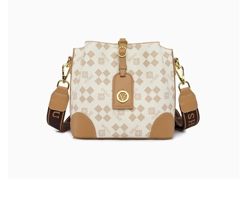 Ellovado Borsa a tracolla in morbida pelle di grande capacità per le donne Borse a tracolla con motivo monogramma Plaid Sac di alta qualità A491_voghion.com