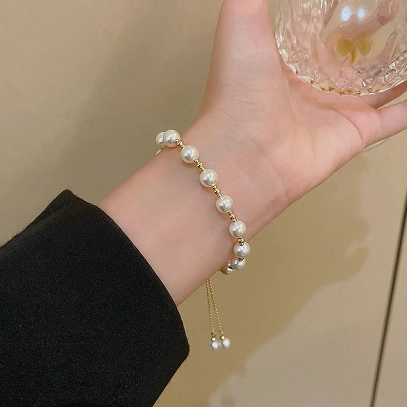 Shuosbai Dame Armbånd Beaded Justerbar Elegant Deilig Enkel Stil Gave Gylden høyglans Pearl Jenter Armbånd Mote Smykker_voghion.com
