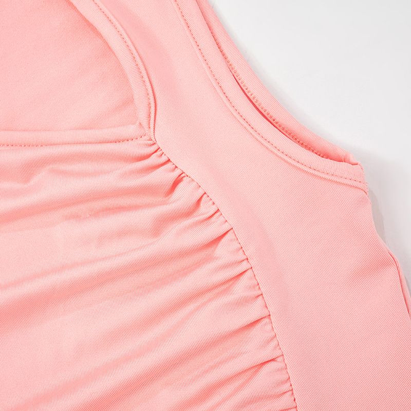 Q24TP352 Women's Summer New Item Solid Color Sleeveless Irregular Sexy Pleated T-shirt Top_voghion.com