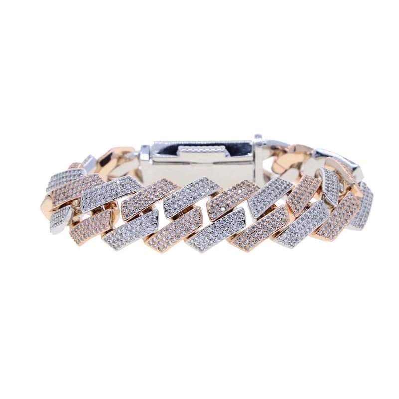 Pulsera de pareja de tendencia urbana de hip hop con hebilla grande de circonitas de tres filas de 19 mm_voghion.com