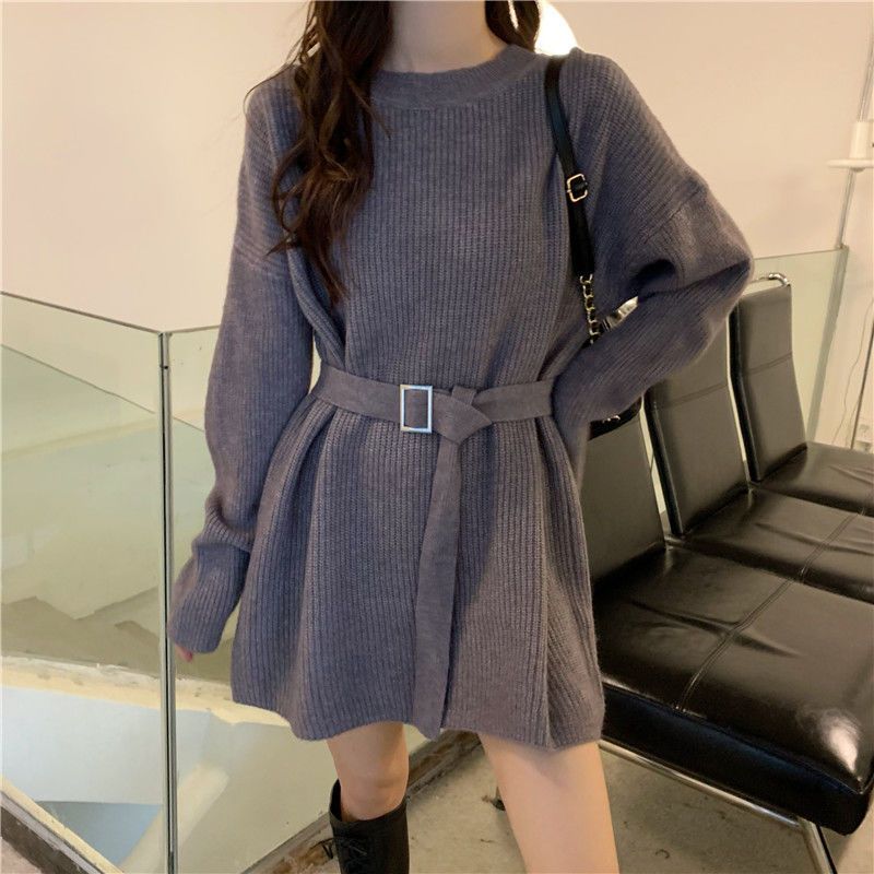 Abito in lana con vita stretta stile pigro da donna autunno e inverno nuovo articolo per il design della moda dei capispalla, lunghezza media_voghion.com