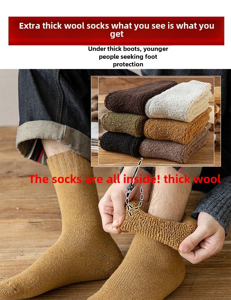 Chaussettes en laine pour hommes, chaussettes d'hiver hautes et super épaisses en polaire pour femmes, grande taille, longues chaussettes amples en coton résistant au froid_voghion.com