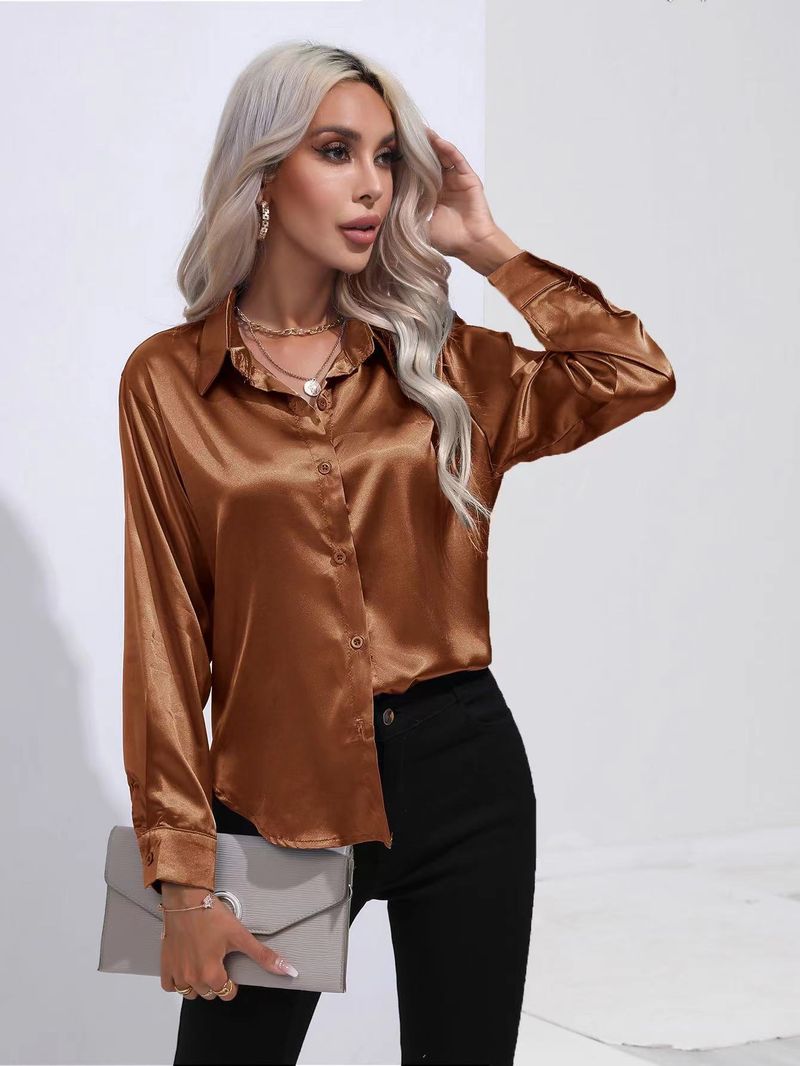 Camicia da donna a maniche lunghe in raso di seta imitazione abbigliamento primaverile ed estivo da donna_voghion.com