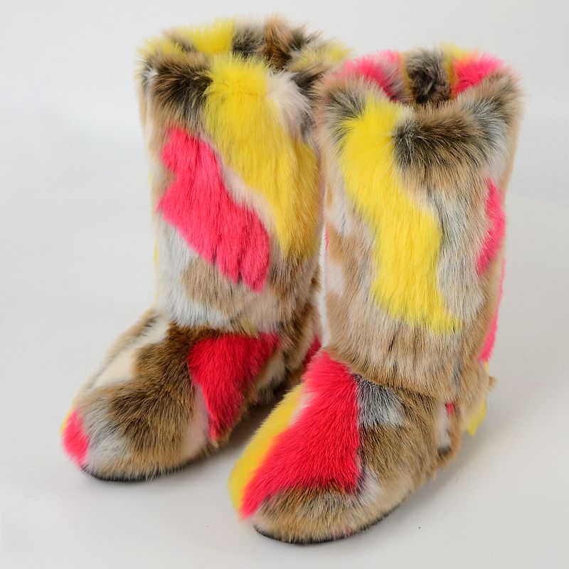 Winter snow boots Women's outer wear warm non-slip cross-border long fur mid-calf raccoon fur y2g fur boots_voghion.com