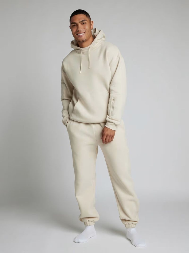 Damenbekleidung: Kapuzenpullover und Jogginghose-Set – einfarbiges Herbst-Winter-Loungewear-Zweiteiler-Outfit mit Schlafmaske_voghion.com