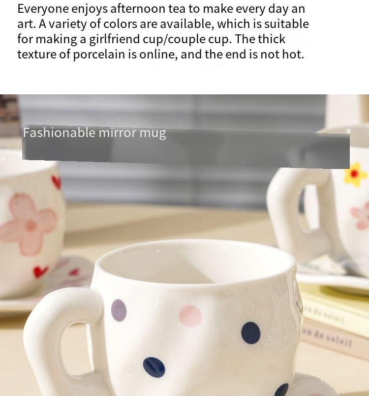 Ins Style Ceramic Coffee Pinched Hand Painted Irregular And Saucer High Aesthetic Breakfast Cup_voghion.com