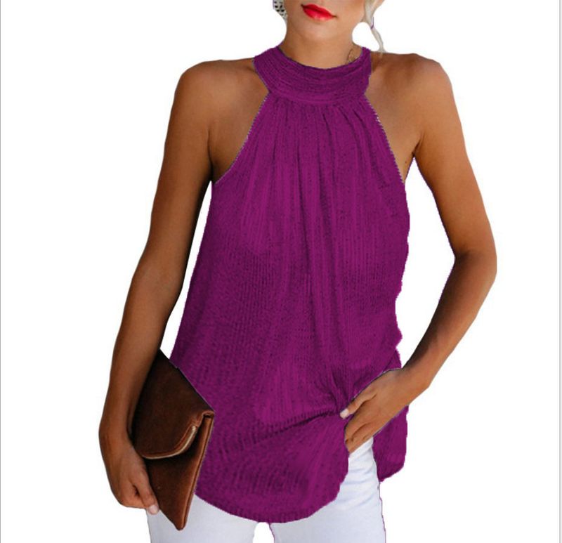 Maglietta casual senza maniche con cerniera sul collo a doppia aletta in argento da donna, in saldo nel 2025_voghion.com
