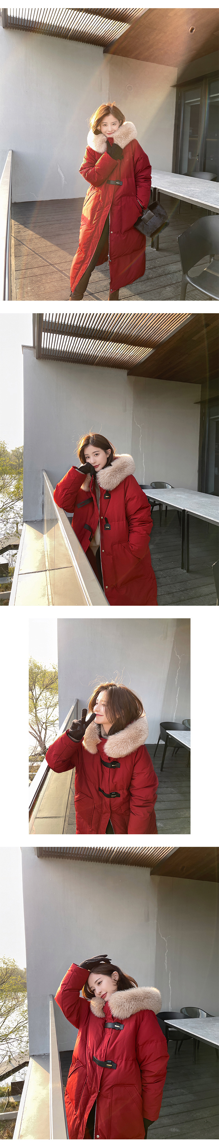 Cappotto spesso invernale da donna con collo in pelliccia grande e moda_voghion.com