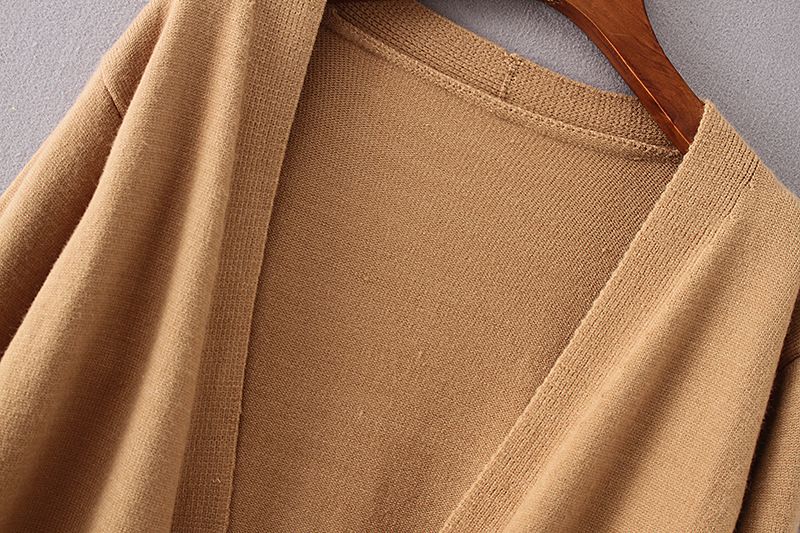Damenbekleidung Herbst- und Winter-Strickpullover mit Doppeltaschen, mittellanger und langer Strickjackenpullover für Damen_voghion.com