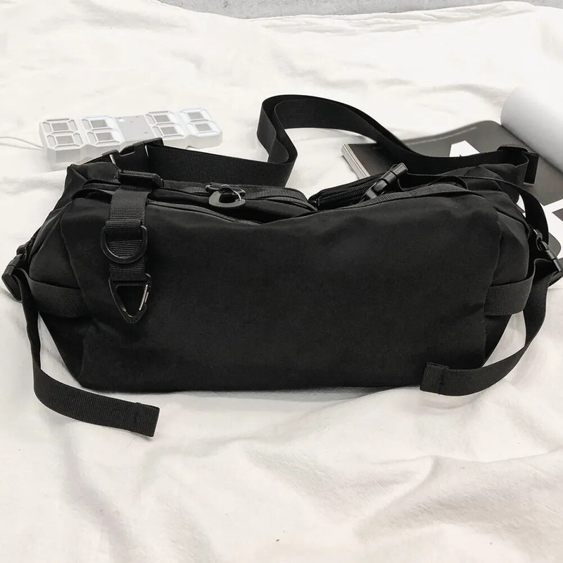 Schulter Gothic Schwarz Umhängetasche Messenger Tragetaschen Für Männer Frauen Shopper Nylon Hip Hop Techwear Satchel Taille Goth_voghion.com