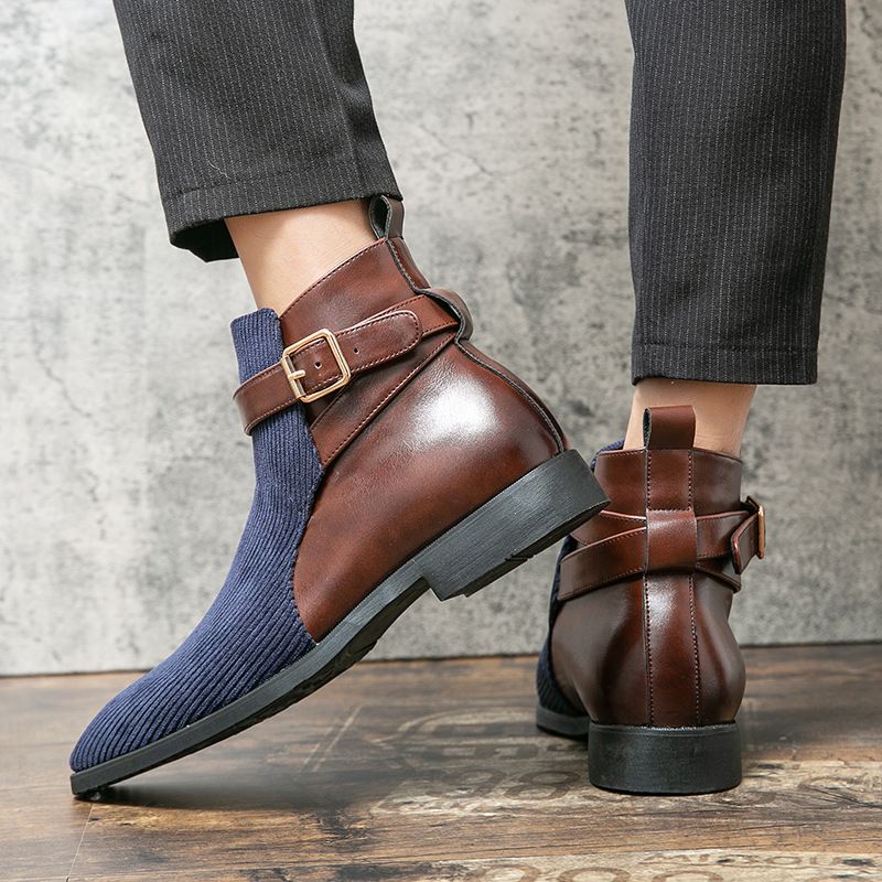 Unbeatable Quality Autumn And Winter Patchwork Leather Boots, Fashionable Plus Size Buckle Cover, Short For Men, British Business Formal_voghion.com