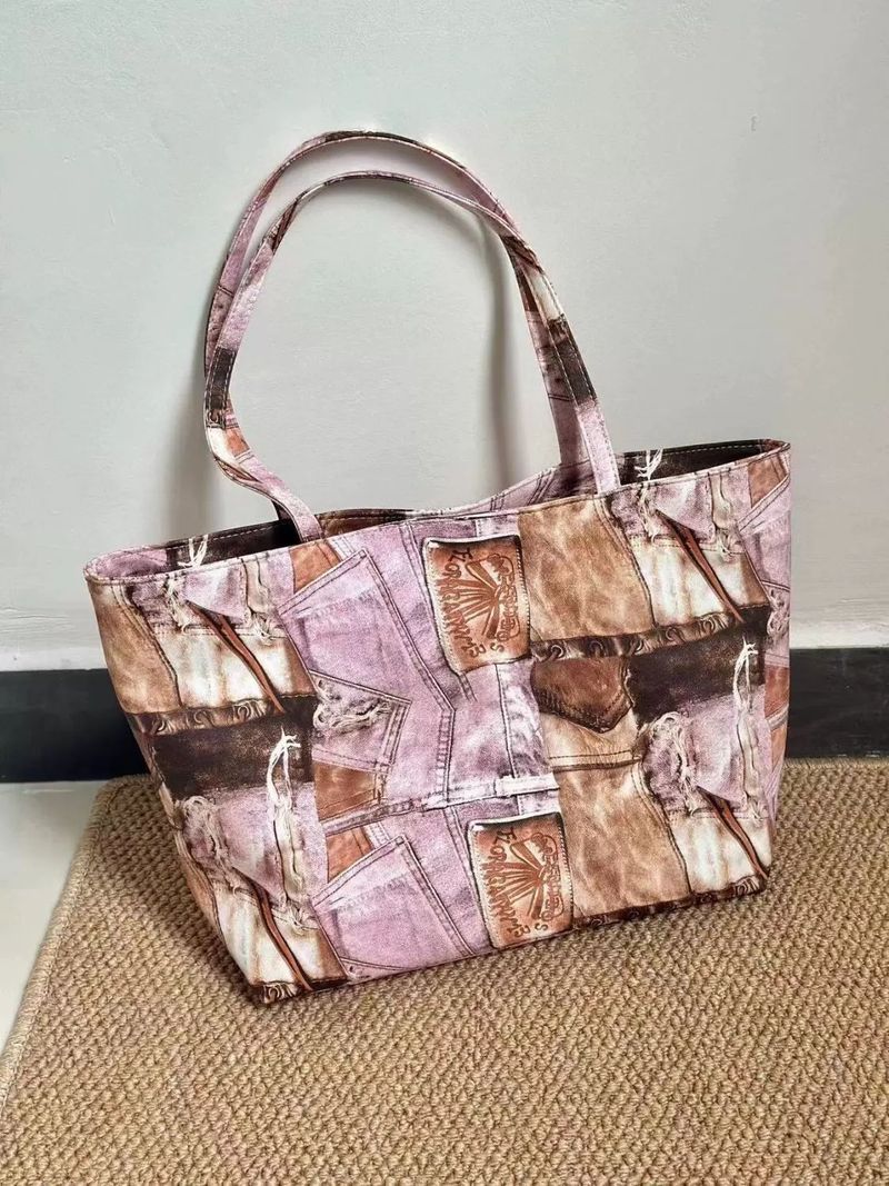 Borsa a tracolla in serigrafia stampata in denim CHARHP&KEJNT, stile di nicchia e alternativo_voghion.com