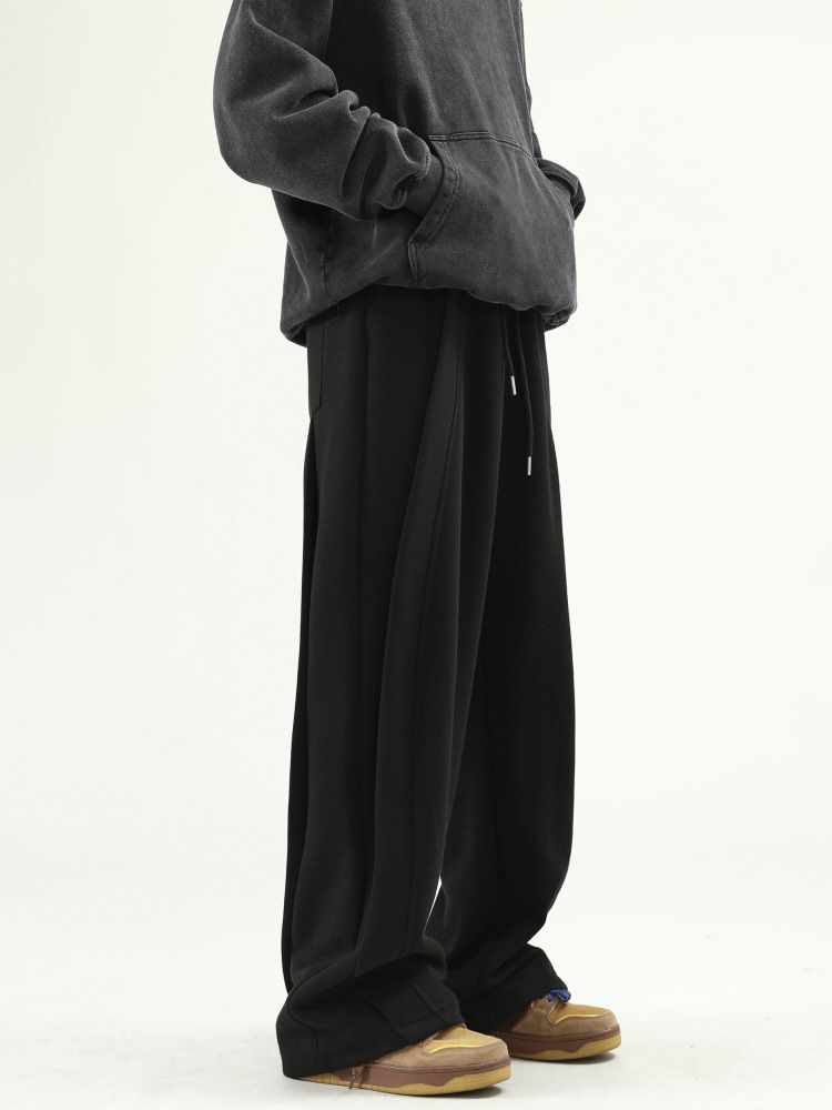 Men's Deconstructed Streetwear Pants – High-Waisted Wide-Leg Joggers (Dragged Hem, Elastic Waist, Lightweight, M-3XL)_voghion.com