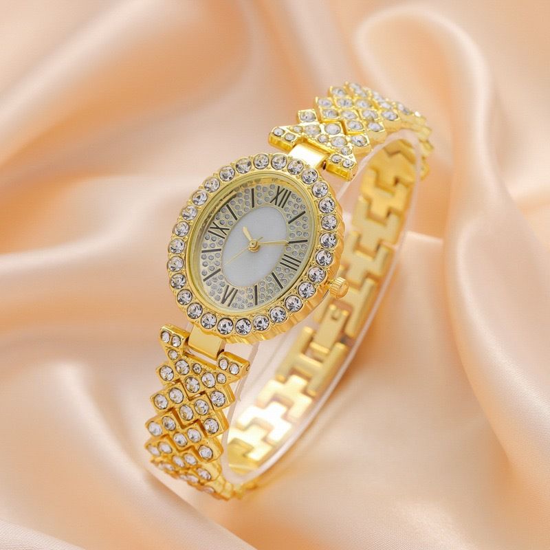 Dameshorloges Mode Ovale Diamant Armband Horloge Mode Kwarts Horloge Set_voghion.com