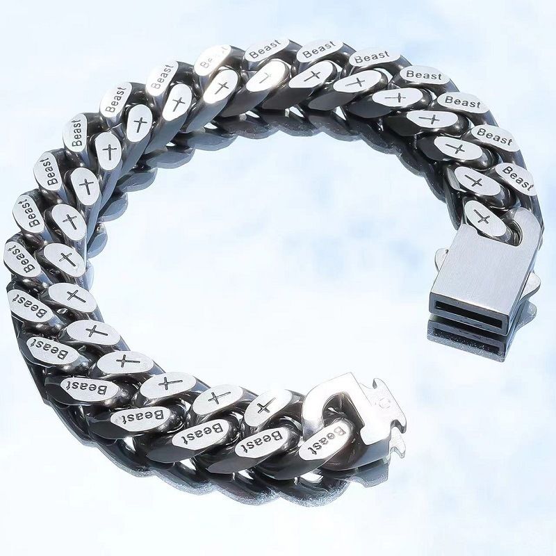Bracciale da uomo spesso in acciaio inossidabile cubano inciso al titanio, spazzolato su entrambi i lati, resistente allo sbiadimento_voghion.com