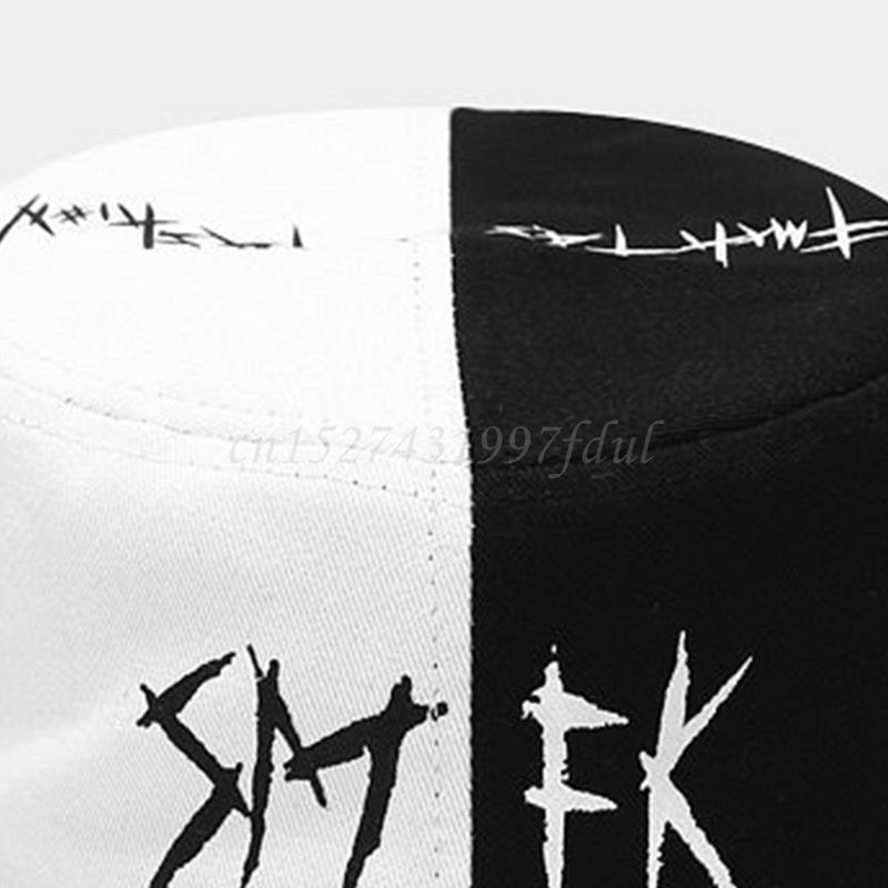 Moda Unisex Siyah Beyaz Renk Blok Kova Şapka Yıldız Göz Grafiti Baskılı Balıkçı Şapkası_voghion.com