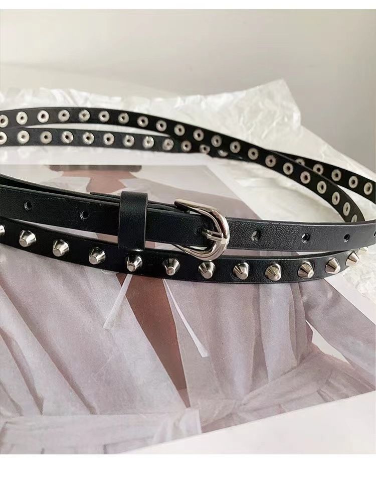 Ceinture à rivets extra longue et fine pour femme, nouvelle collection 2025_voghion.com
