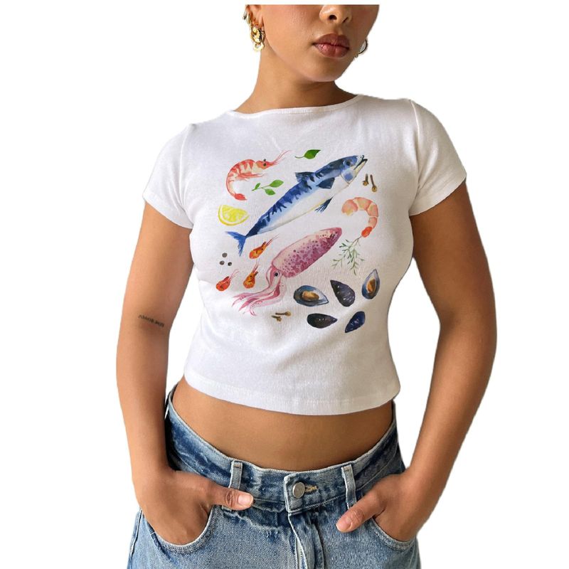 Women's Clothing Cute Printed Colored Cotton T Shirt_voghion.com