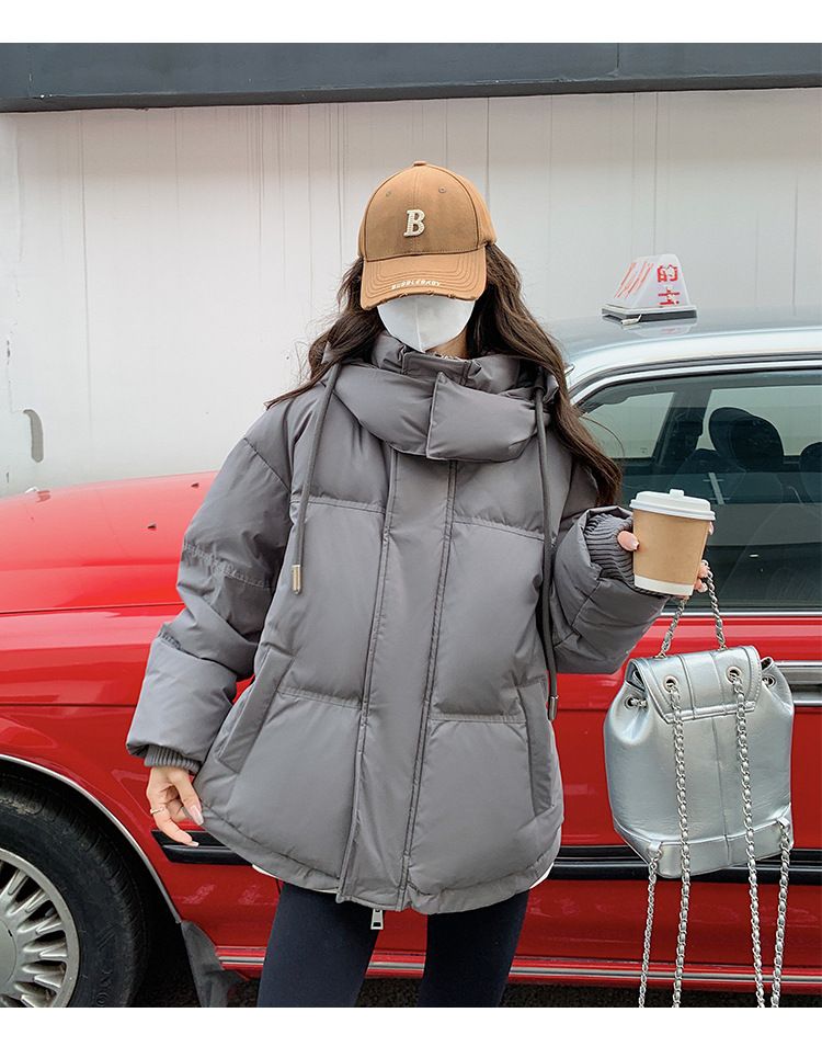 K Gray Heart Kurze Daunenjacke für Damen; Koreanische Version; Studentengröße; Brotmantel für Paare._voghion.com
