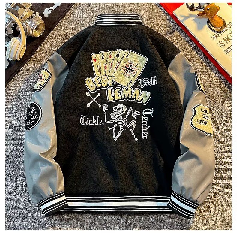 American Trendy Brand Baseballanzug 2023 Frühlings- und Herbstpaar Bestickte Jacke für Männer Street Loose Spliced Casual_voghion.com