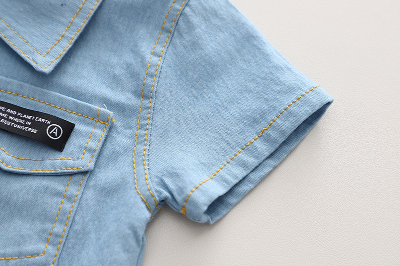 Ropa infantil popular, traje de manga corta de color liso para niños, ropa de trabajo para niños, pantalones casuales, camisa, traje de dos piezas_voghion.com