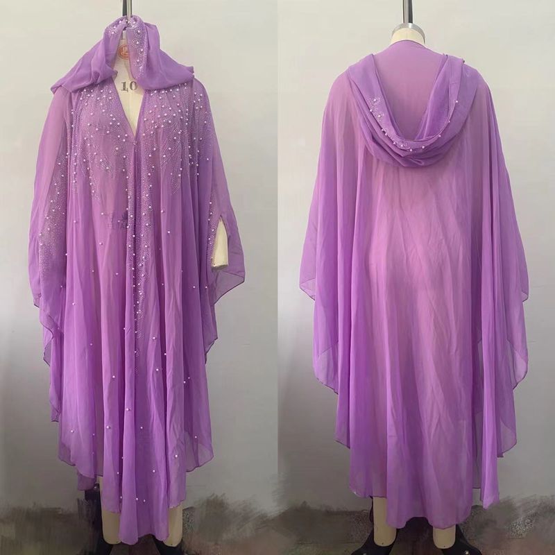 Robe cravejado de strass, xale muçulmano, vestido com capa e capuz, manga morcego, mais vendido_voghion.com