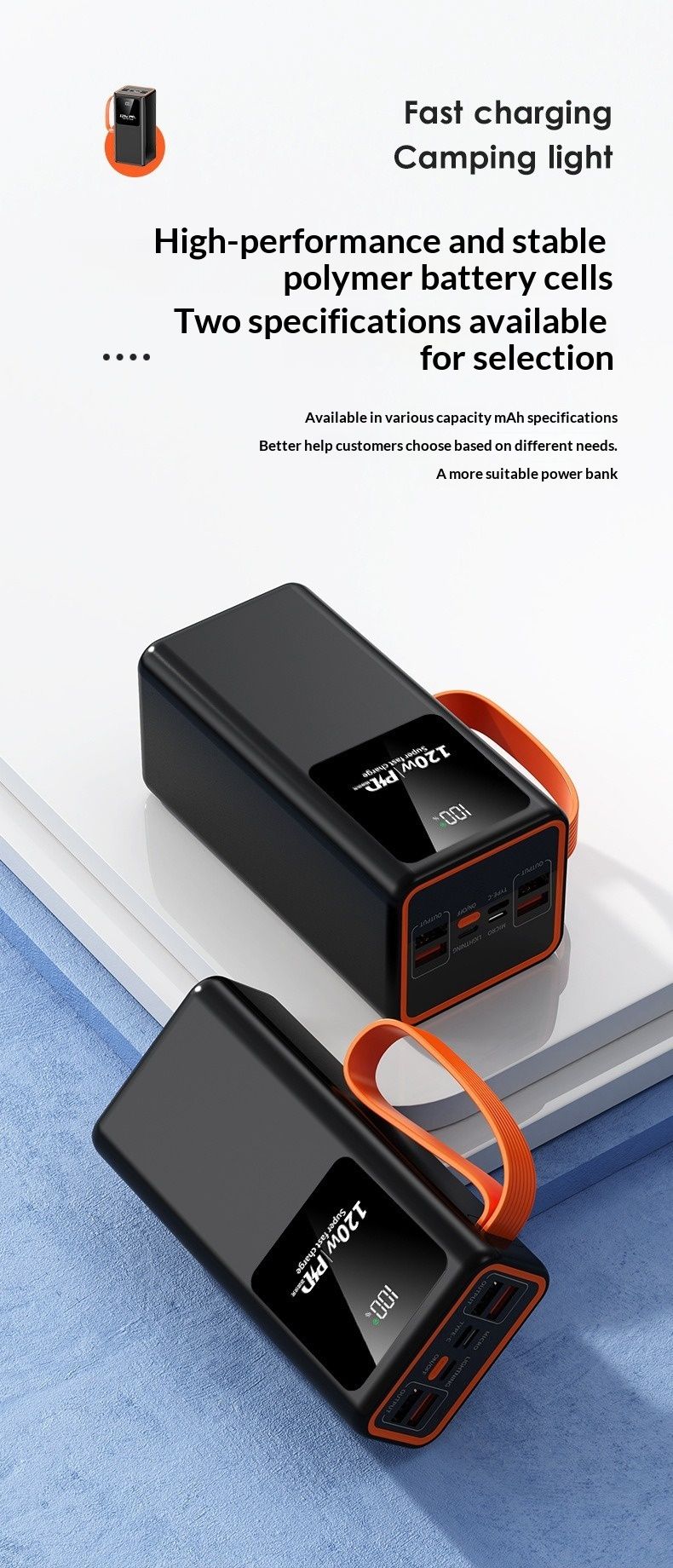 50704555550<=3 Power Bank certificato 3C, grande capacità, ricarica rapida, per esterni, streaming live, studenti, campeggio, luce, caricabatterie portatile lungo_voghion.com